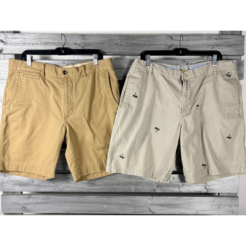 Lot of 2 Mens Golf Chino Shorts Size 38 Cubavera Tan & Islander Palm Tree Khaki